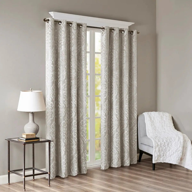 Knitted Jacquard Damask Total Blackout Grommet Top Curtain Panel by HouseOfZazla