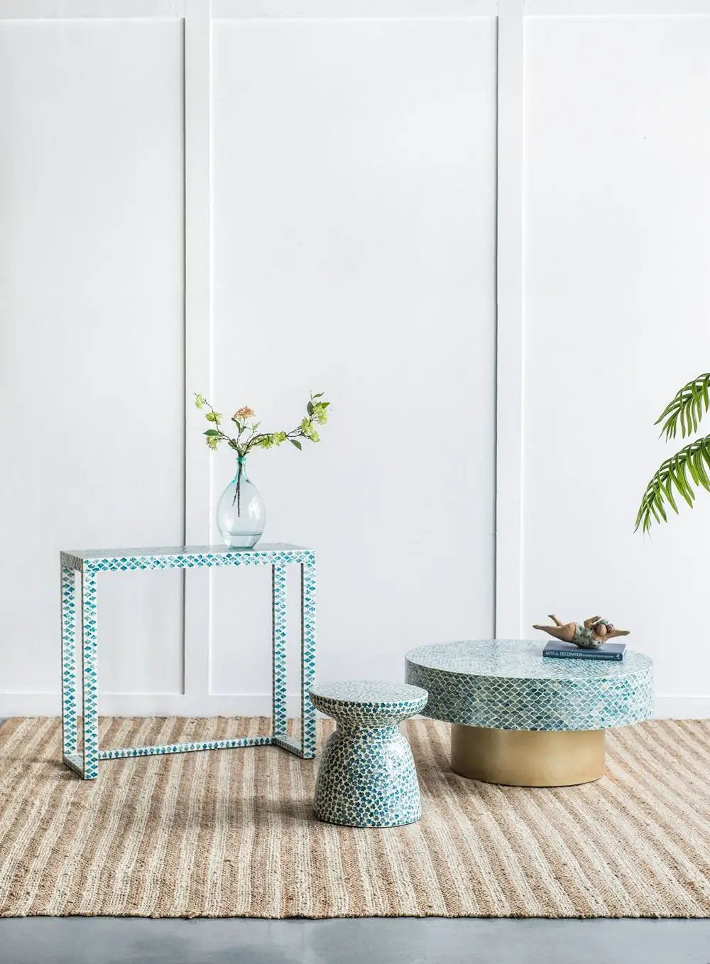Unique Capiz Coffee Table & Pedestal Base