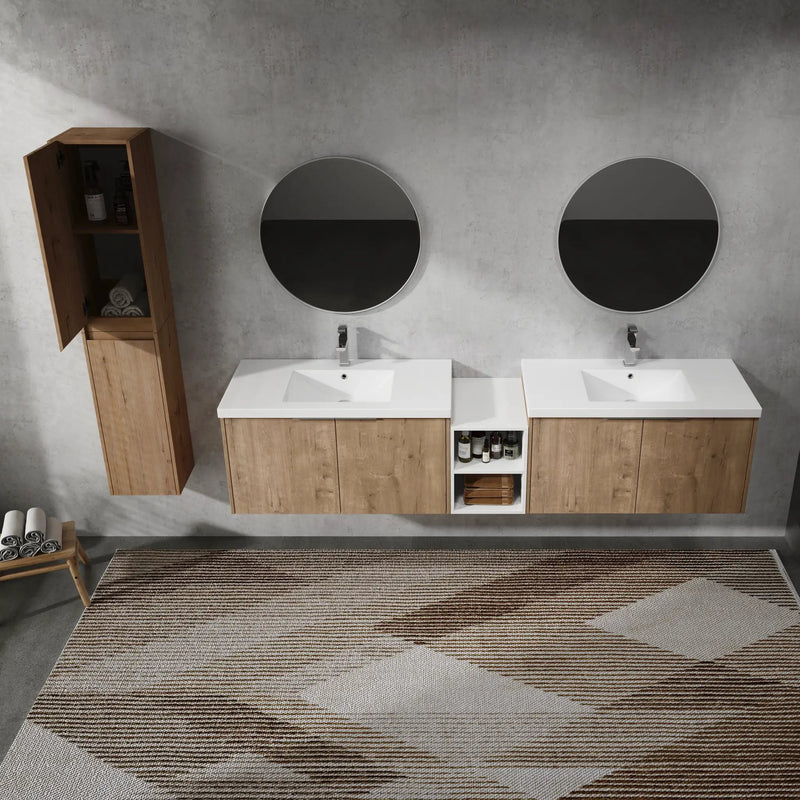 84" Wall-Mounted Bathroom Vanity With Sink and Side Cabinet by HouseOfZazla
