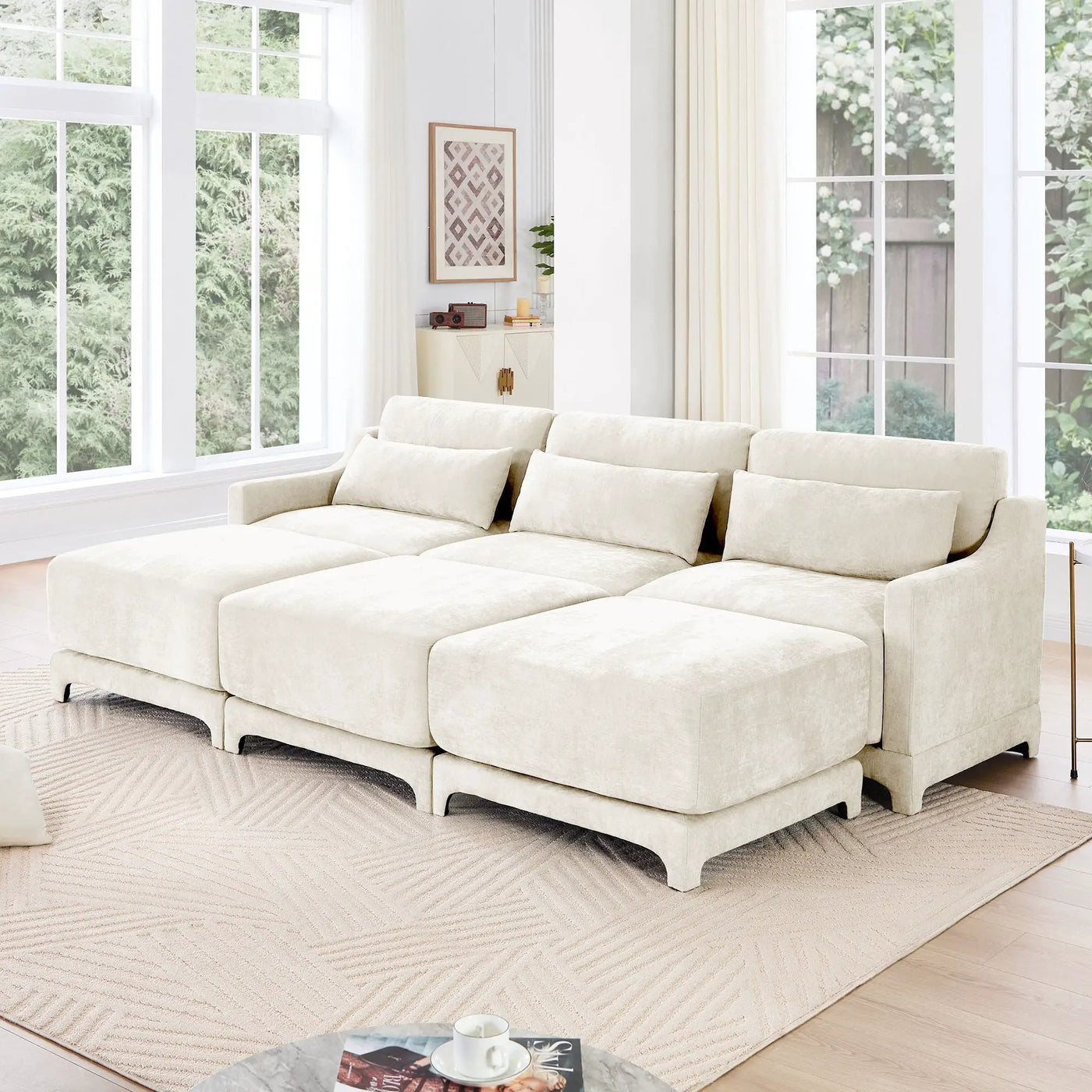 Stylish Sofa With Ottoman And Lumbar Pillows, Ergonomic Design by Unique Piece Furniture
