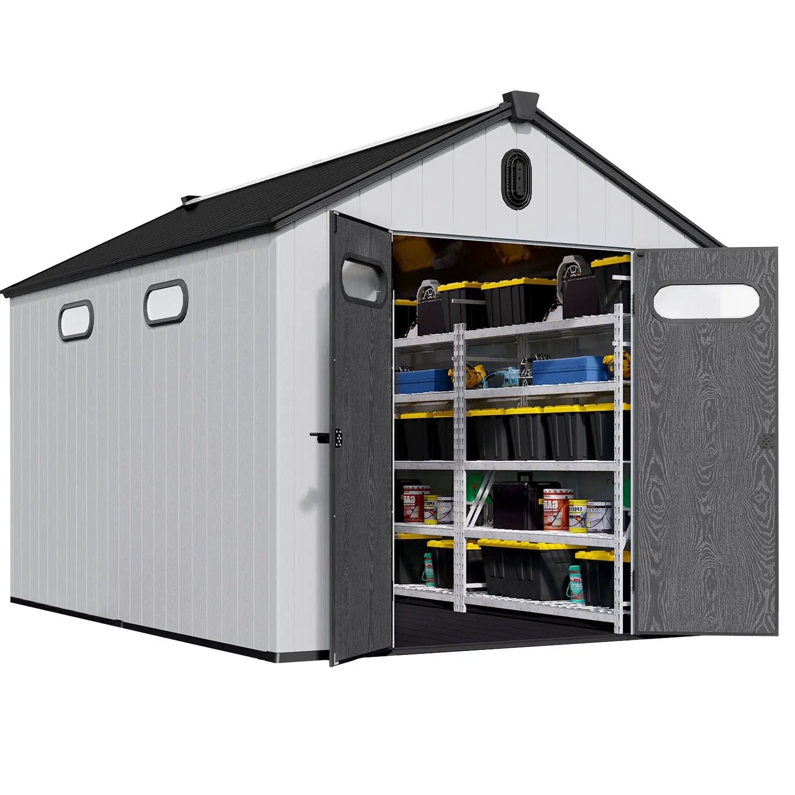 8 Ft. W X 12 Ft. D Plastic Storage Shed With Floor - Black / Gray by HouseOfZazla