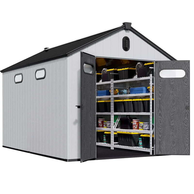 8 Ft. W X 12 Ft. D Plastic Storage Shed With Floor - Black / Gray by HouseOfZazla