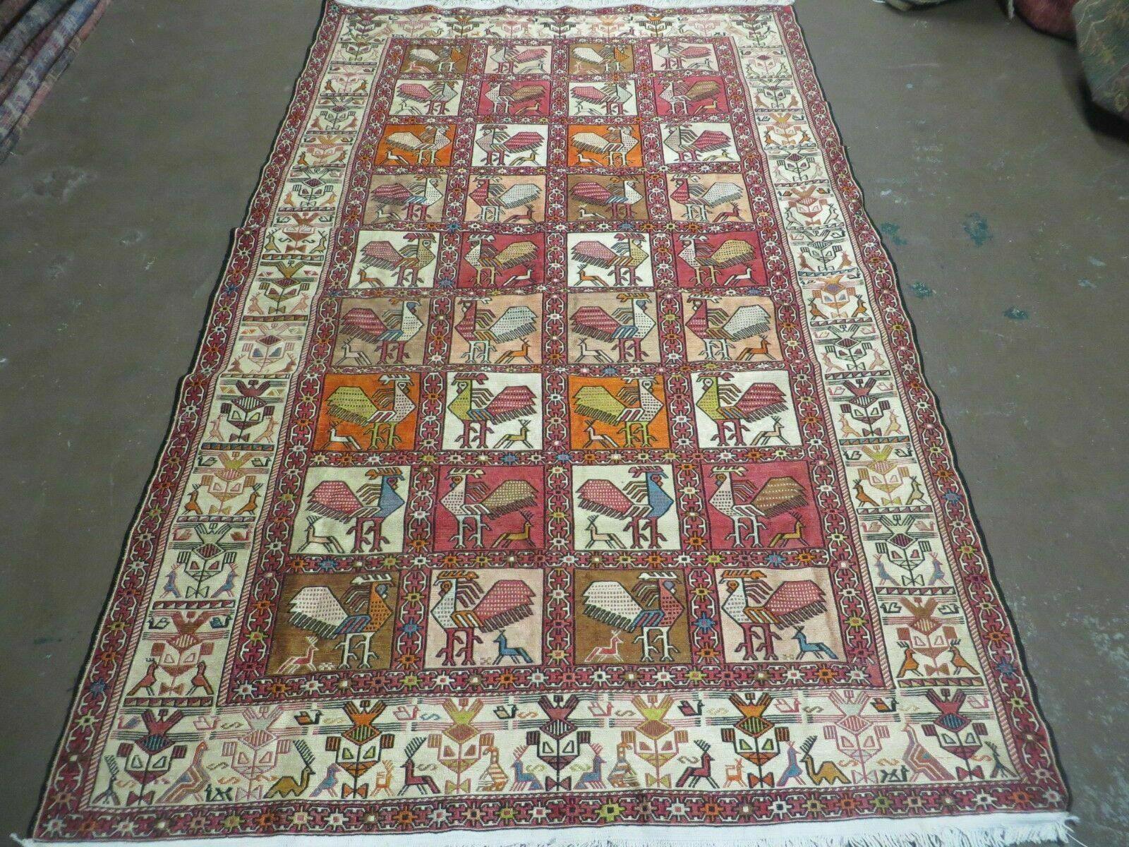 4' X 6' Vintage Russian Kilim Handmade Flat Soumak Weave Silk Wool Rug Organic by Jewel Rugs