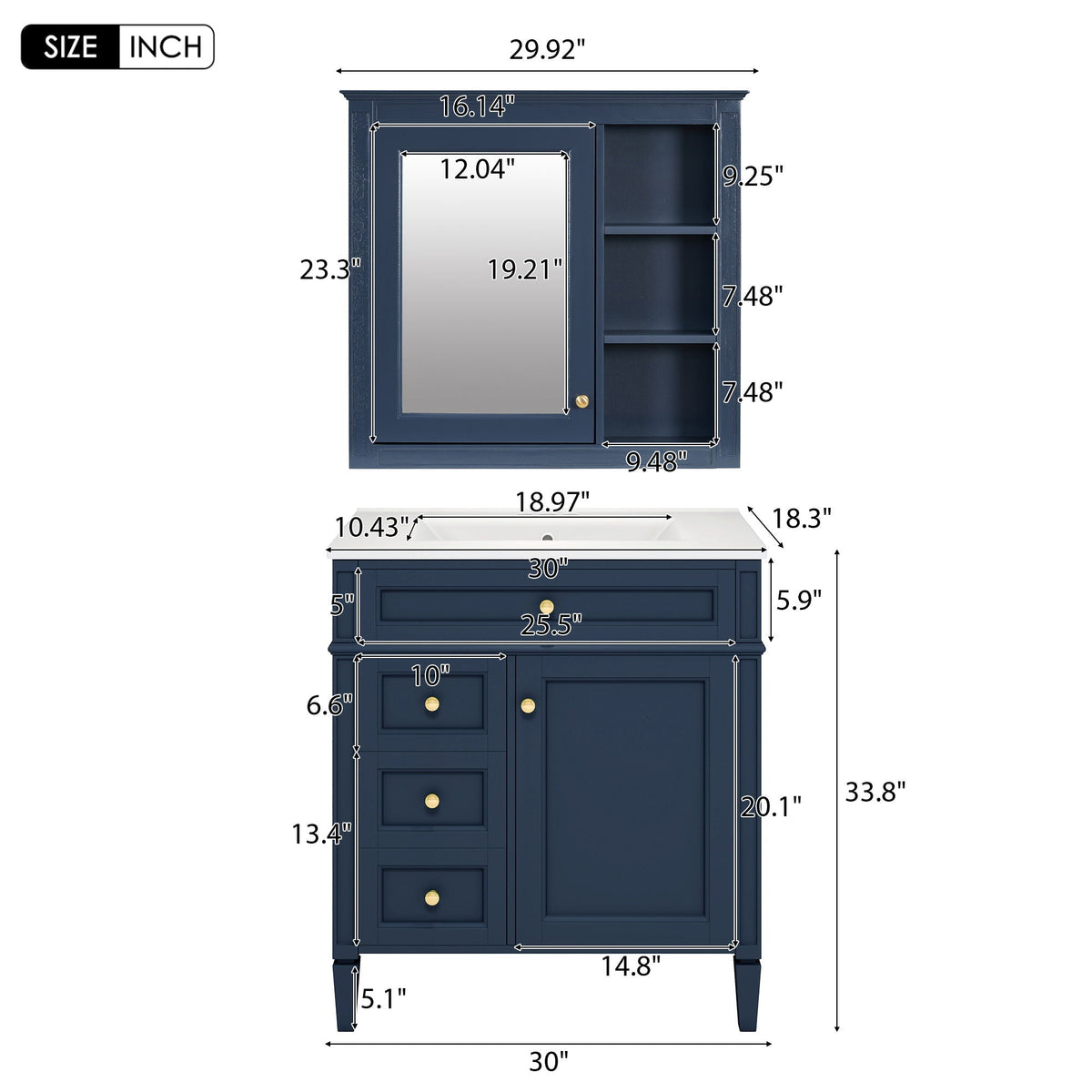 Bathroom Vanity with Medicine Cabinet and Storage - Multiple Colors, photo 6 of 20