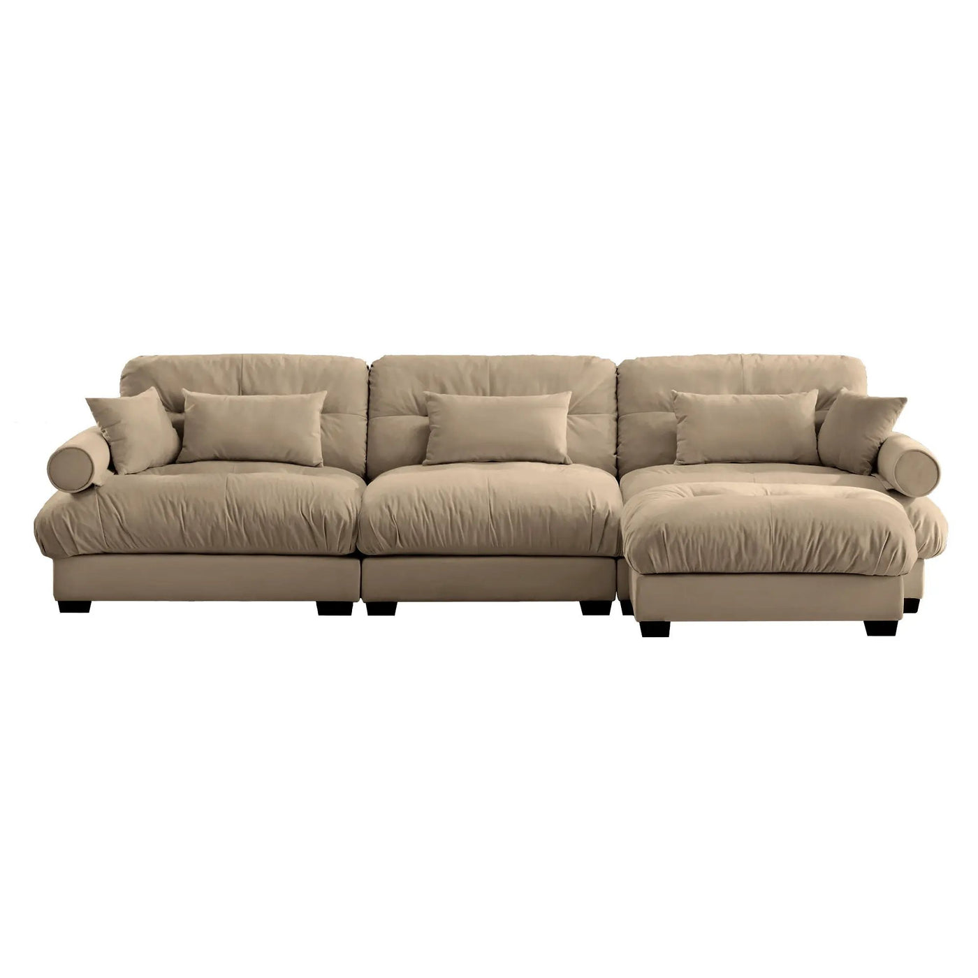 Modern Sectional Sofa With Ottoman, Round Bolster Armrests, Waist And Throw Pillows by HouseOfZazla