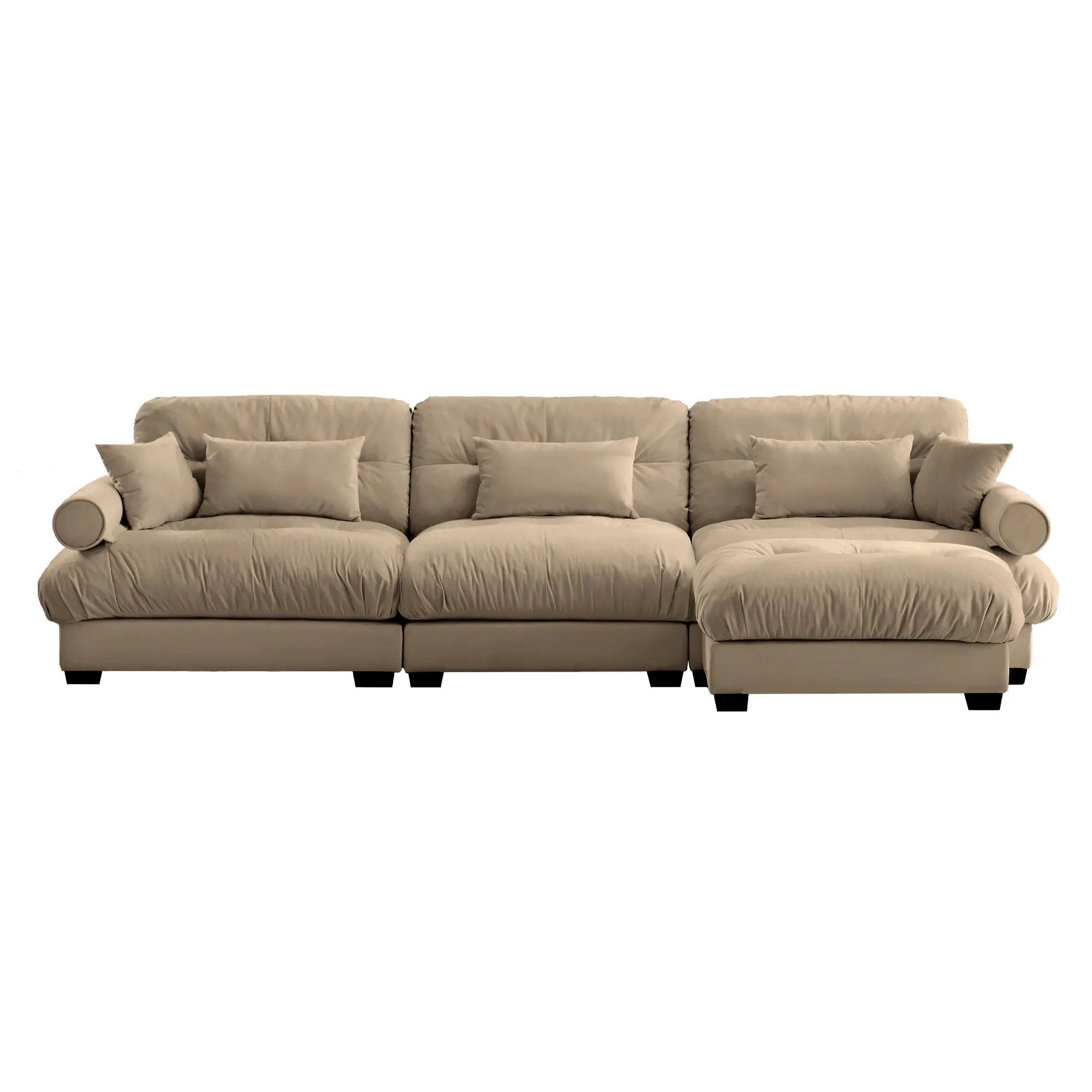 Modern Sectional Sofa With Ottoman, Round Bolster Armrests, Waist And Throw Pillows by Unique Piece Furniture