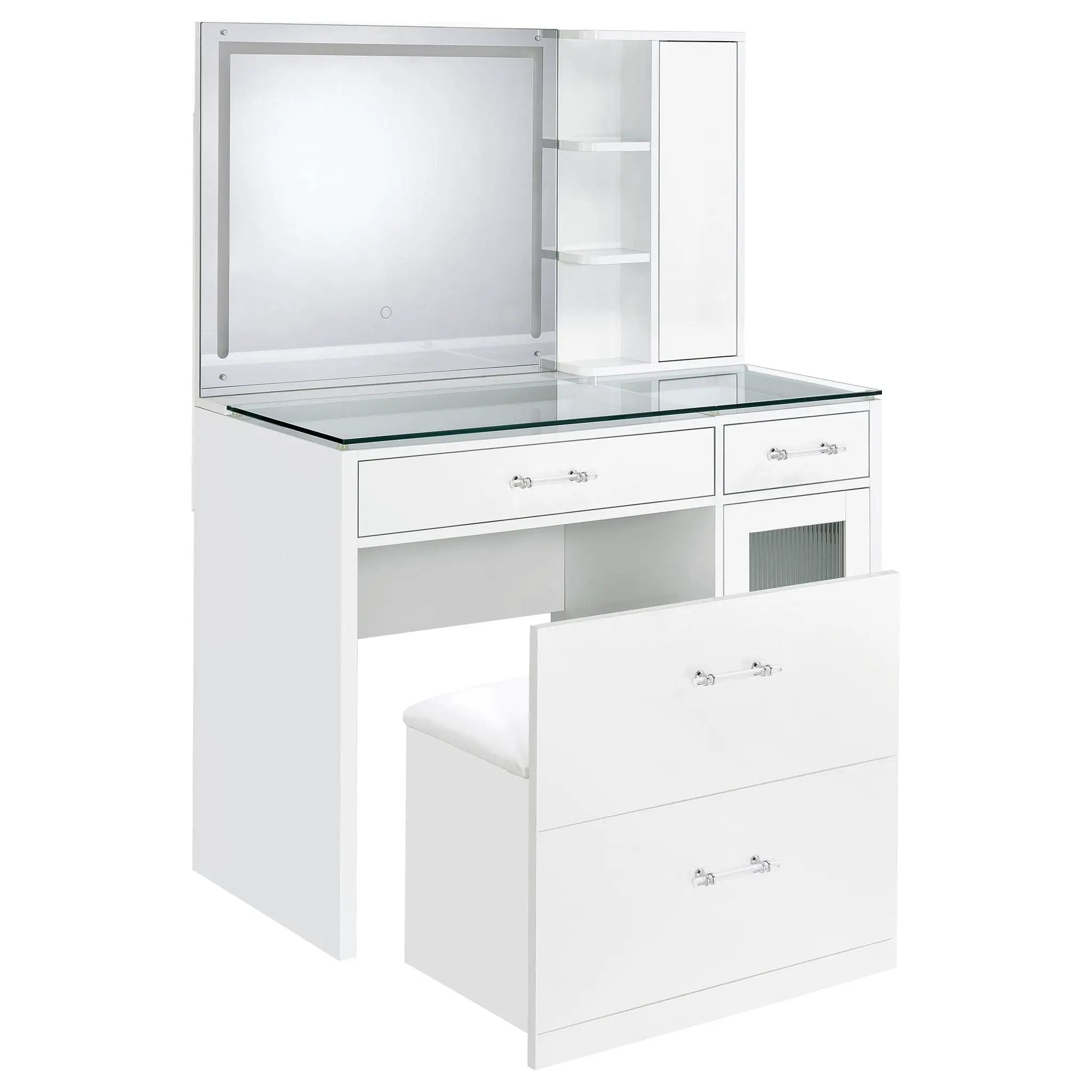 Flora 2-drawer Vanity Set with LED Mirror White High Gloss by Unique Piece Furniture