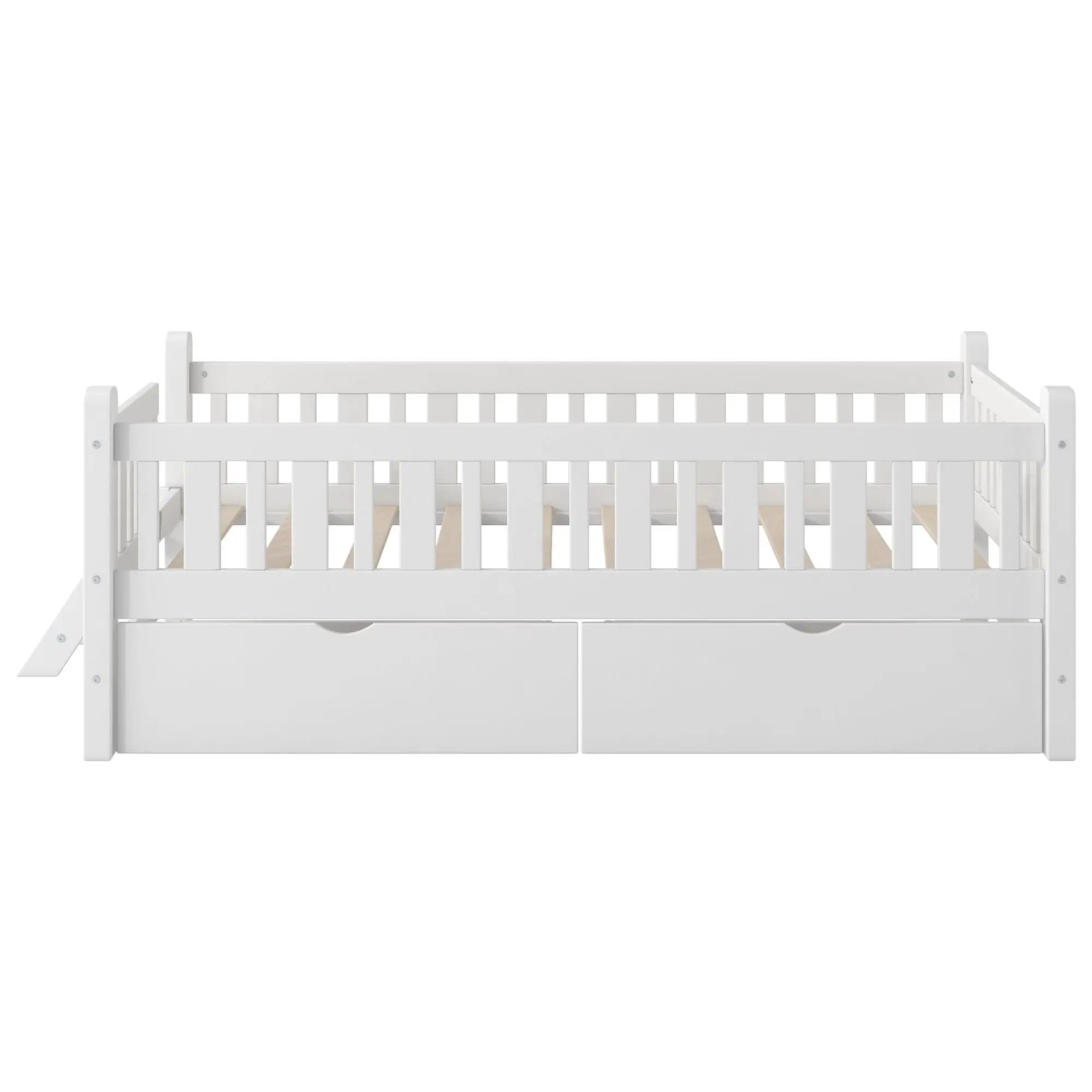 Platform Bed With Guardrail And 2 Drawers