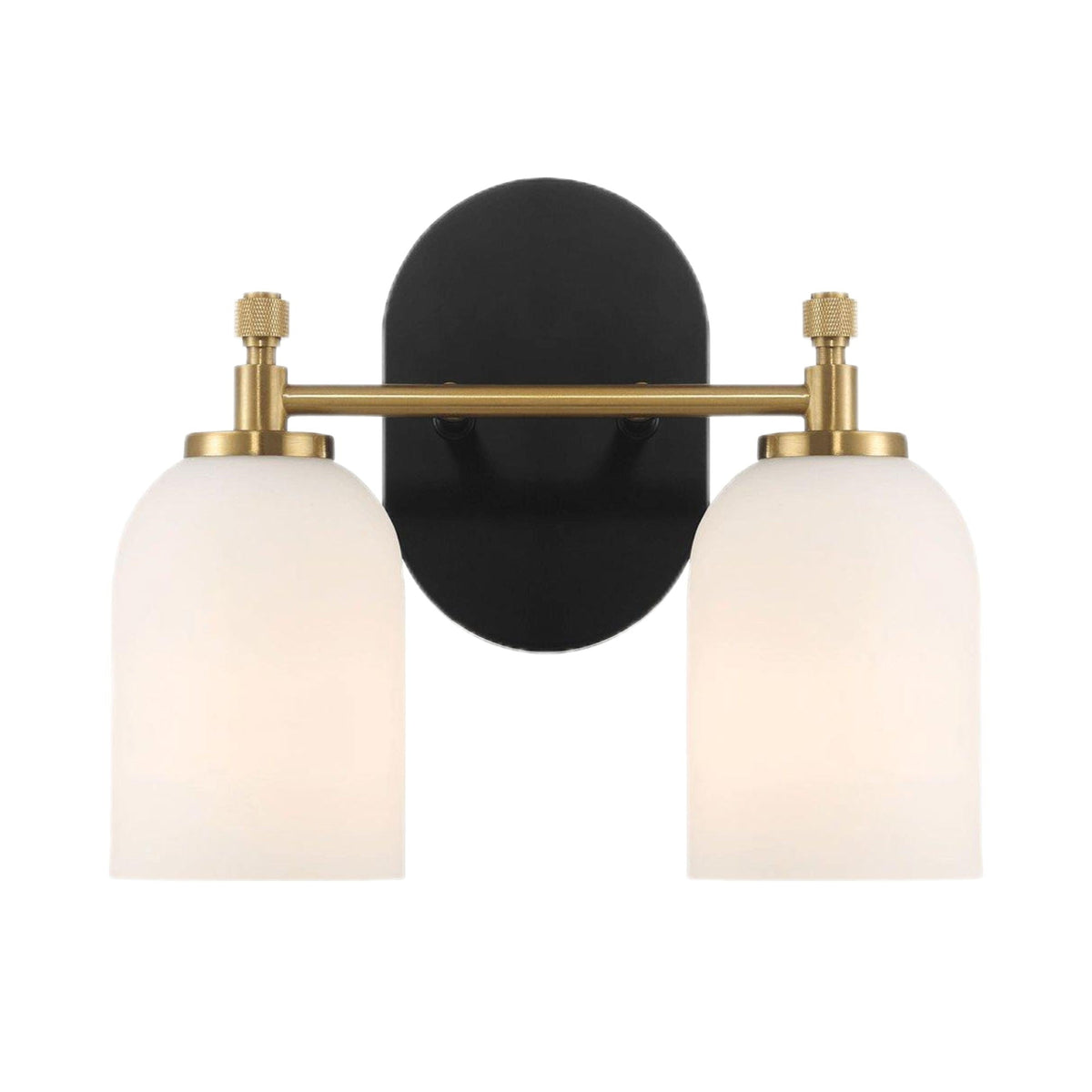 2-Light Vanity Wall Sconce with Frosted Glass Shade - Black/Gold/White