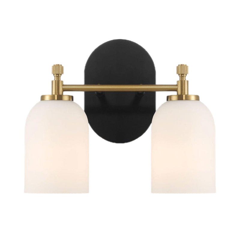 2-Light Vanity Wall Sconce with Frosted Glass Shade - Black/Gold/White