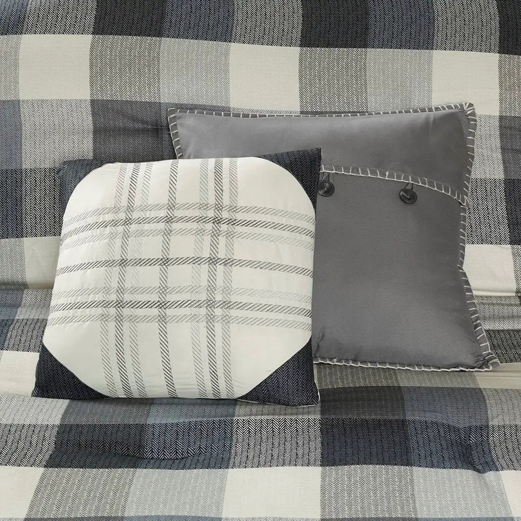 7 Piece Herringbone Comforter Set Grey Queen by HouseOfZazla
