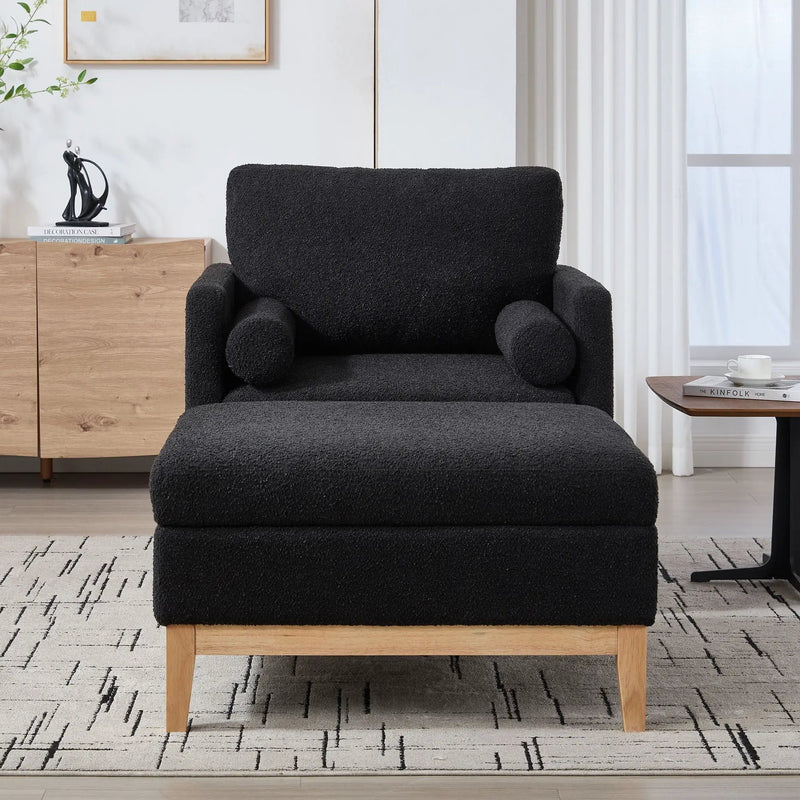 Oversized 360 Degree Swivel Barrel Accent Chair And Ottoman Set With Storage by Unique Piece Furniture