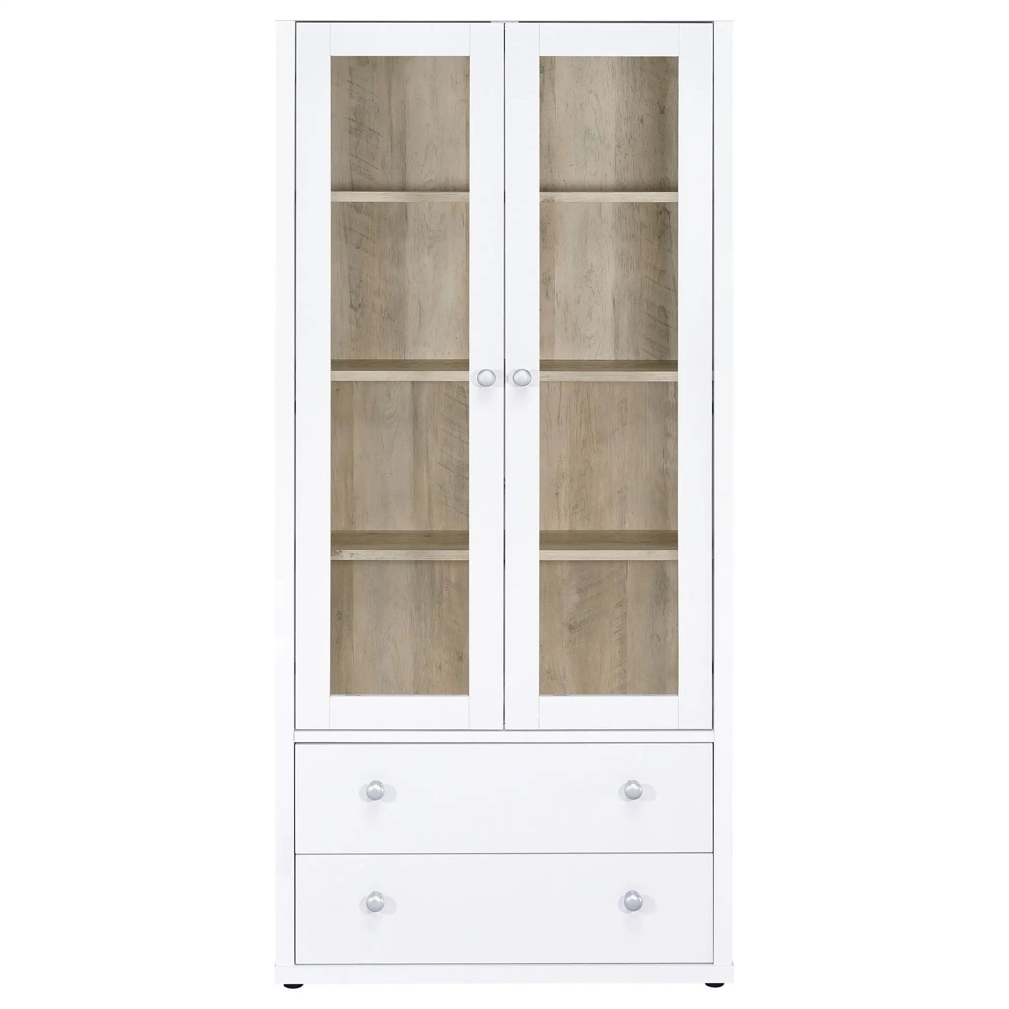 Hawthorne 4-shelf Glass Door Tall Cabinet with Drawers White by Unique Piece Furniture