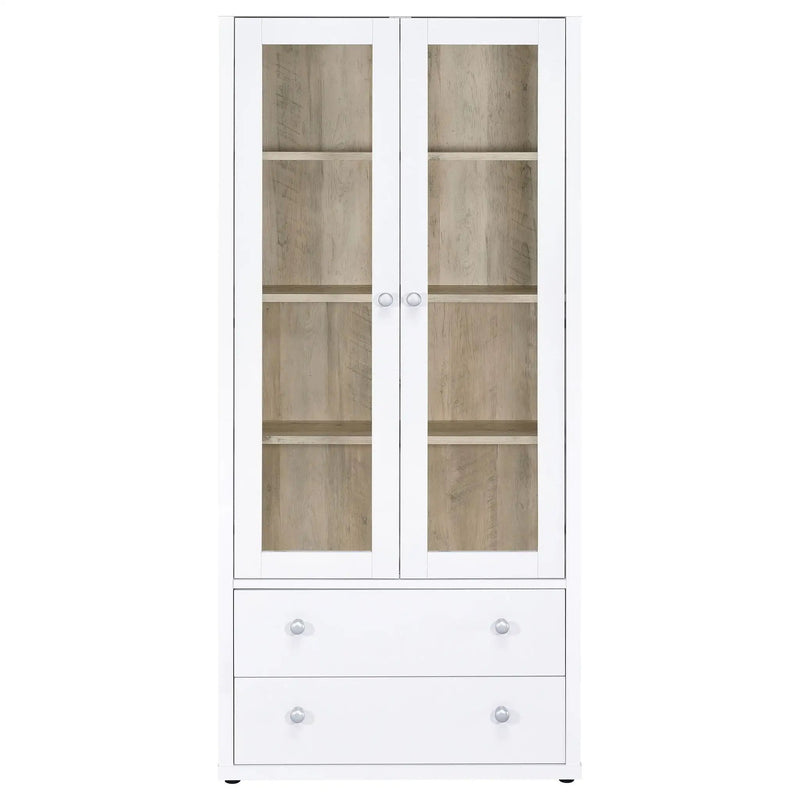 Hawthorne 4-shelf Glass Door Tall Cabinet with Drawers White by Unique Piece Furniture