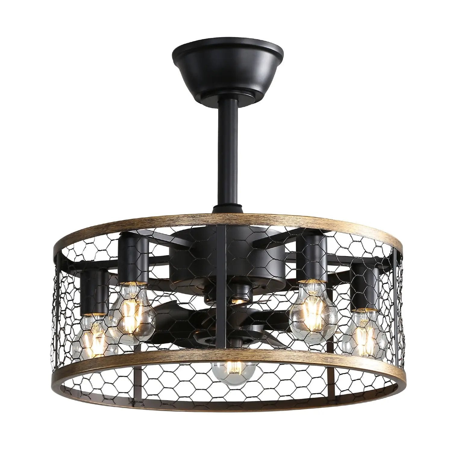 20" Industrial Caged Ceiling Fan With 7 - ABS Blades Remote Control, Small Ceiling Fan Reversible DC Motor - Black by HouseOfZazla