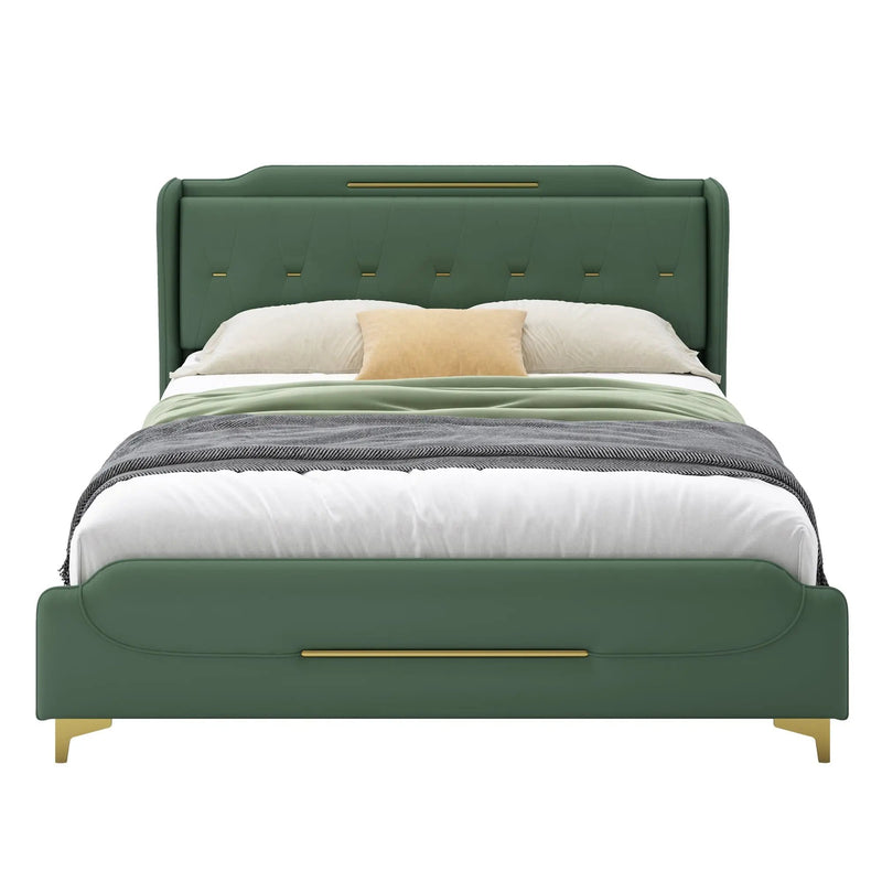 Queen Size Leather Bed Frame with Wingback Headboard & Footboard by HouseOfZazla