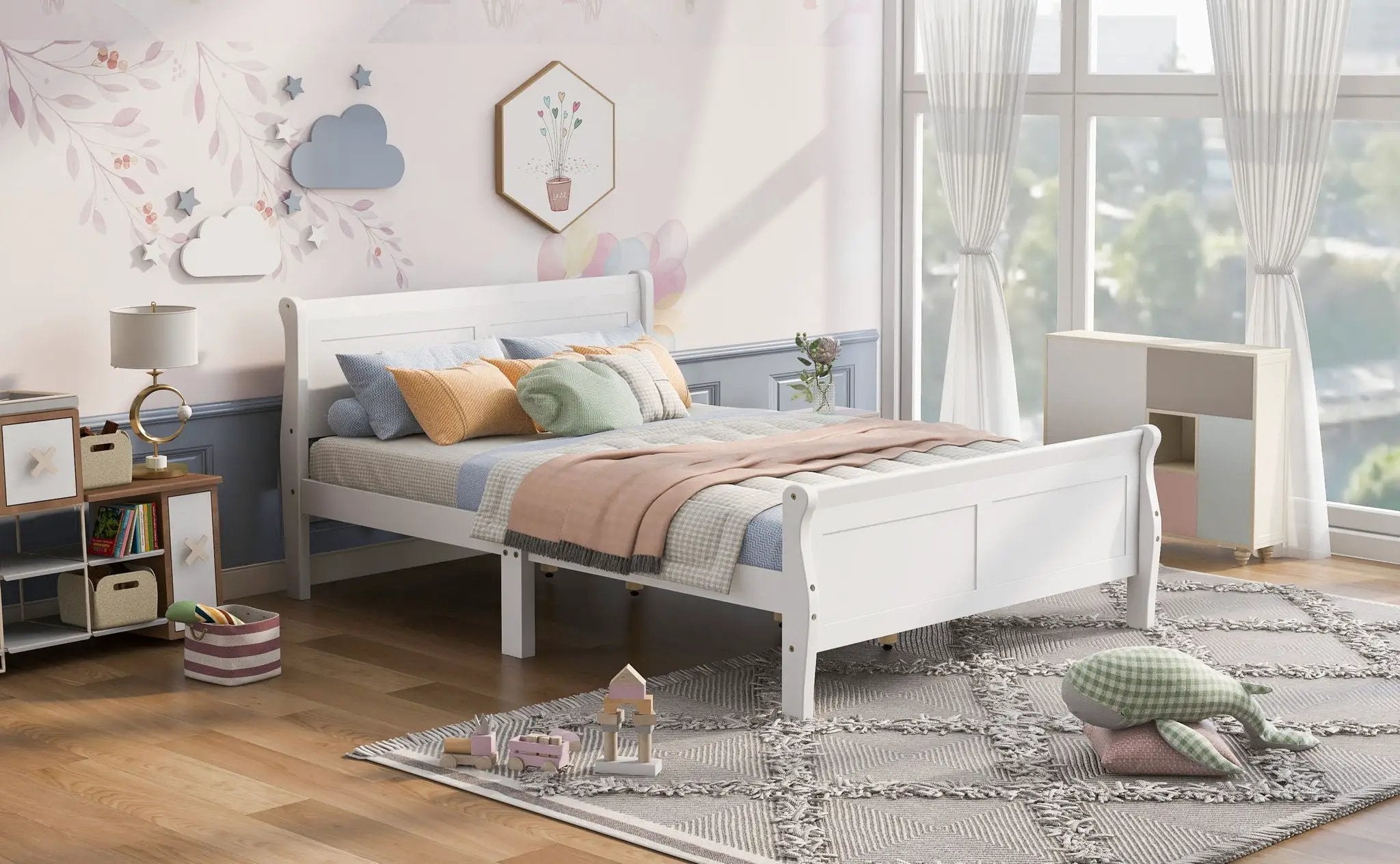 Platform Bed Frame Mattress Foundation Sleigh Bed With Headboard / Footboard / Wood Slat Suppor by HouseOfZazla