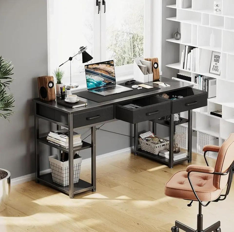 Open Box "ODK Office Small Computer Desk: Home Table with Fabric Drawers & Storage Shelves, Modern Writing Desk, Black, 48""x16""" by Selzalot