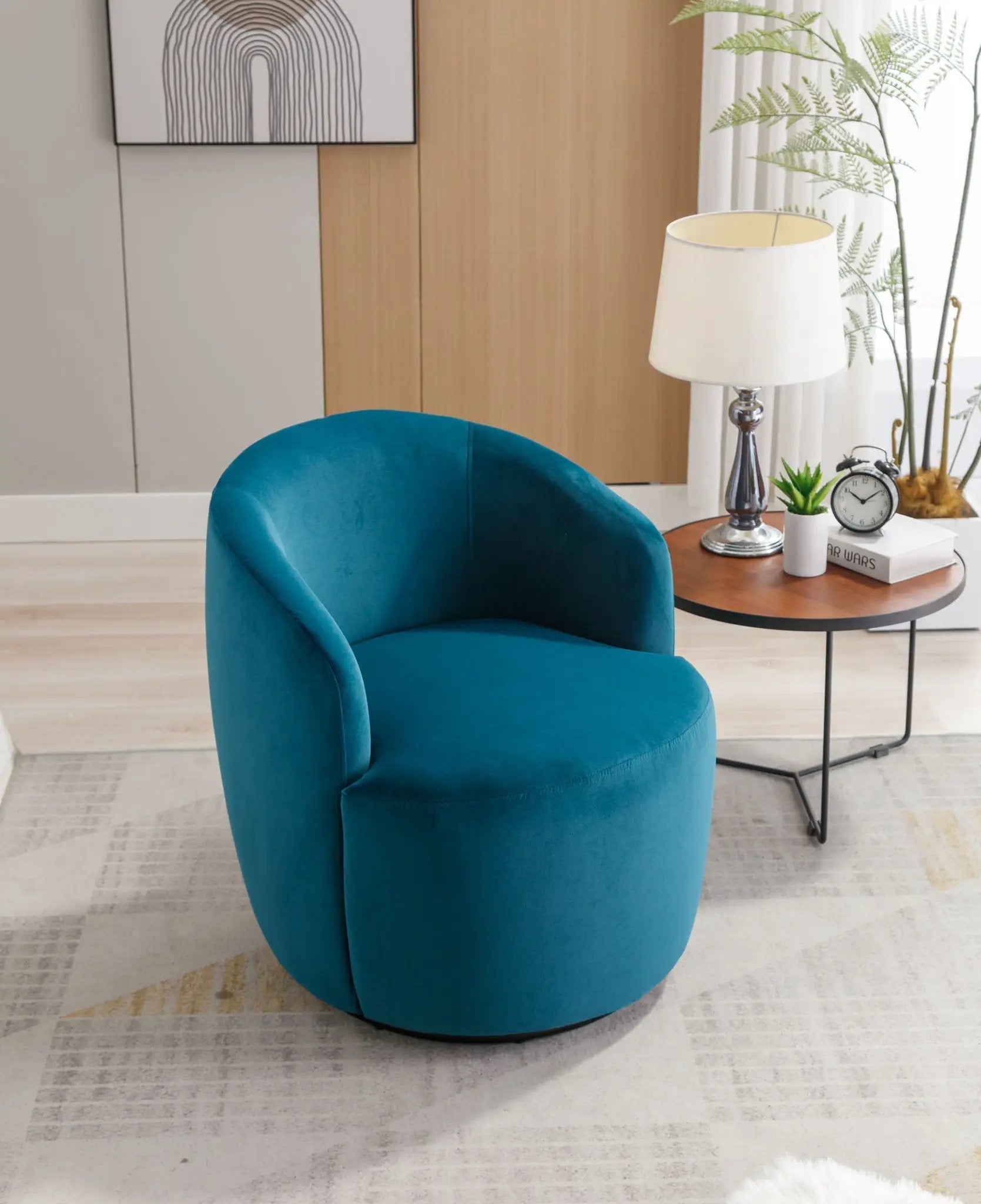 Swivel Accent Armchair Barrel Chair With Powder Coating Metal Ring by HouseOfZazla