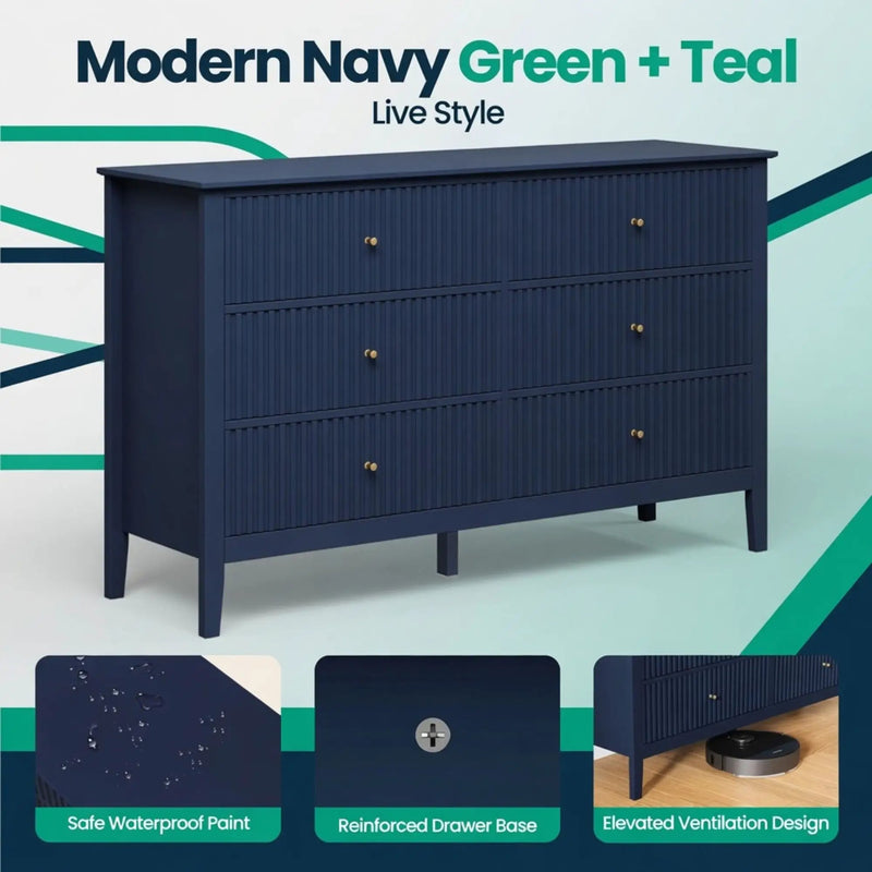 Modern 6 Drawer Fluted Dresser by HouseOfZazla
