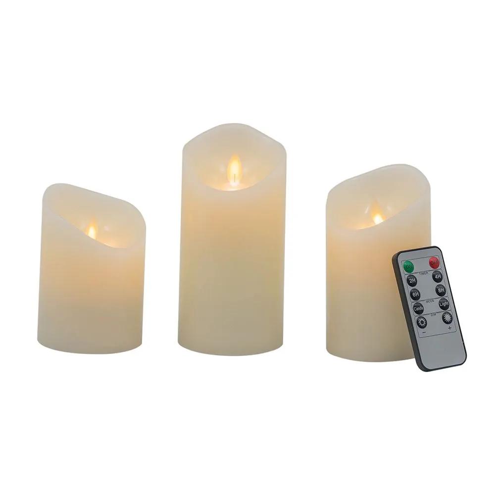 Flickering LED Candles With Remote Timer (Set of 3) - Ivory by Unique Piece Furniture