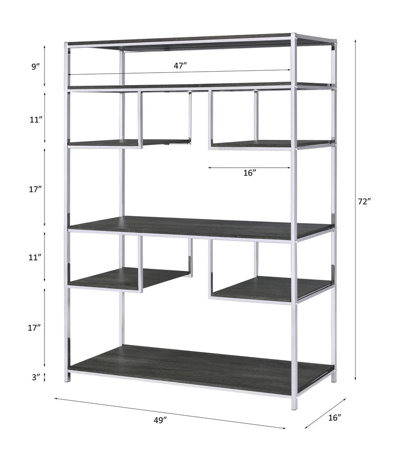 Vonara - Bookshelf - Rustic Gray Oak & Chrome by Unique Piece Furniture