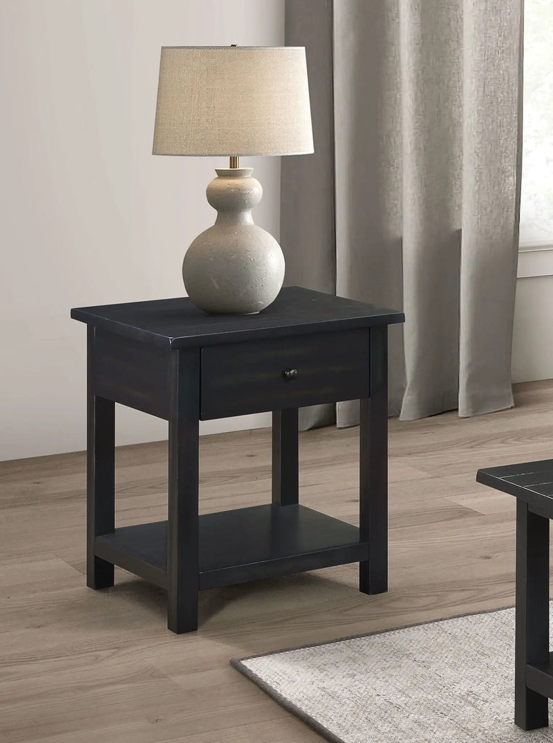 Payne 1-drawer Wood End Table with Shelf Distressed Java by Unique Piece Furniture
