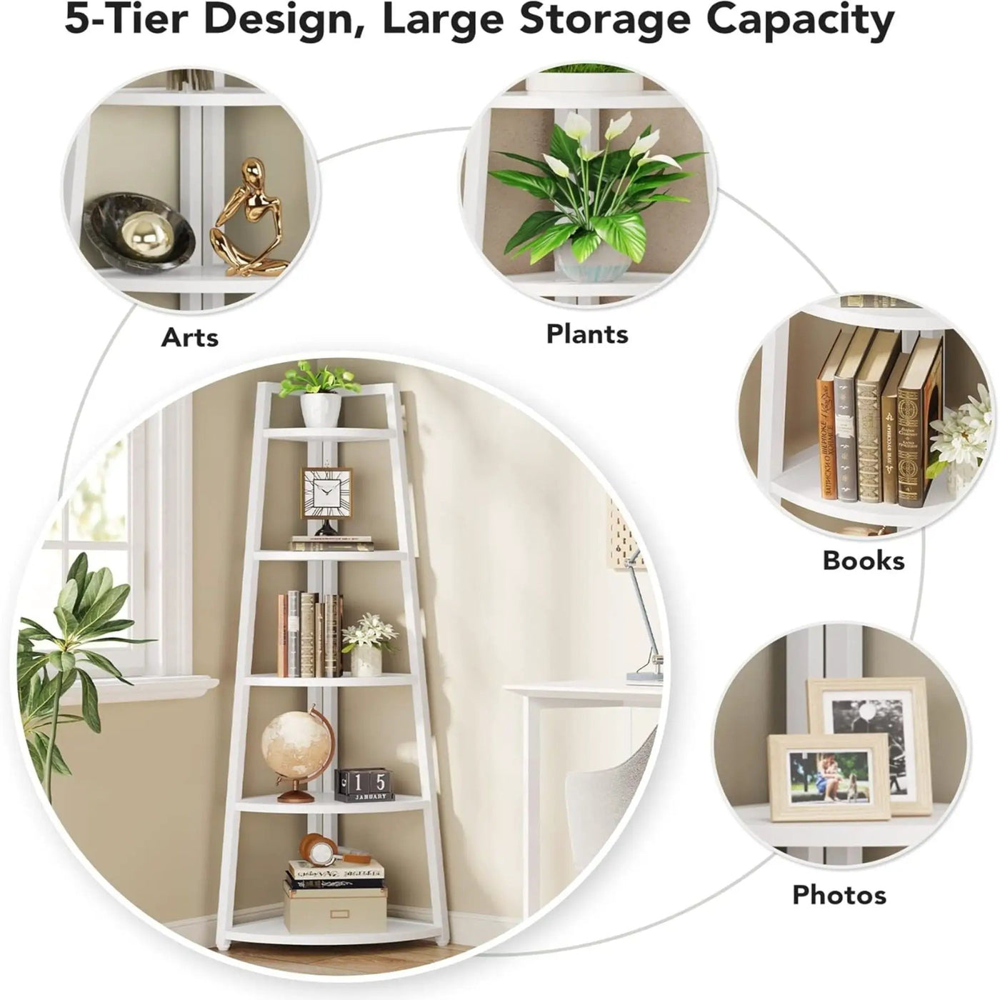 Tall 5 Tier Corner Bookshelf For Living Room by HouseOfZazla
