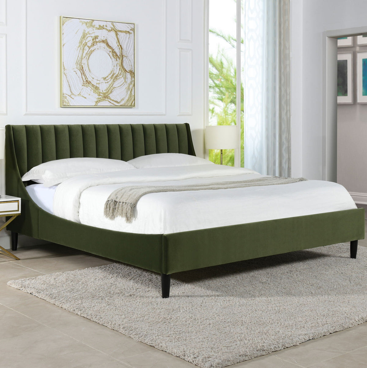 Vertical Tufted Modern Headboard Platform Bed Set with Upholstered Finish - Multiple Colors, photo 4 of 40