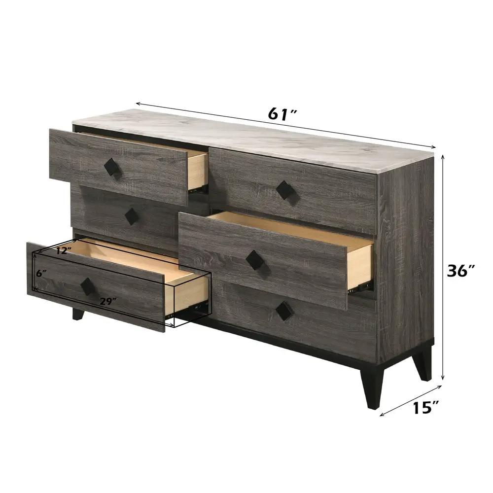 Avantika - Dresser - Faux Marble Top & Rustic Gray Oak by Unique Piece Furniture