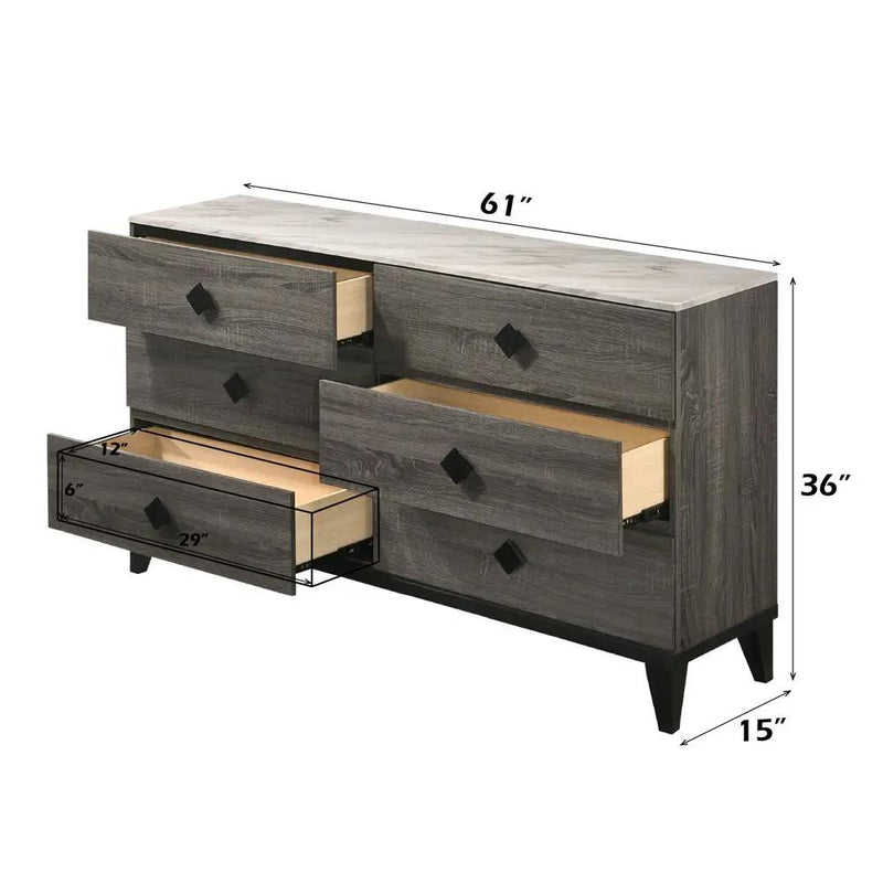 Avantika - Dresser - Faux Marble Top & Rustic Gray Oak by Unique Piece Furniture