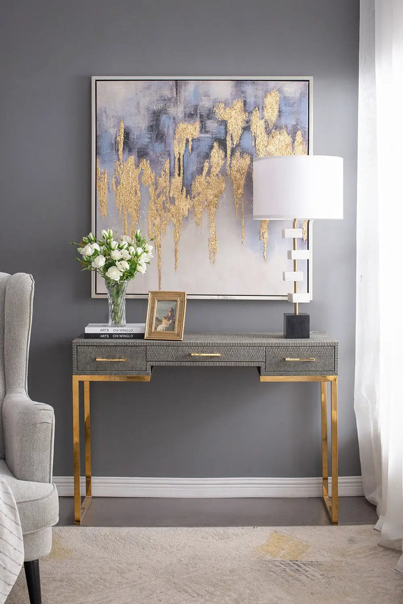 D15x30' Table Lamp with White Marble and Brass Frame by HouseOfZazla