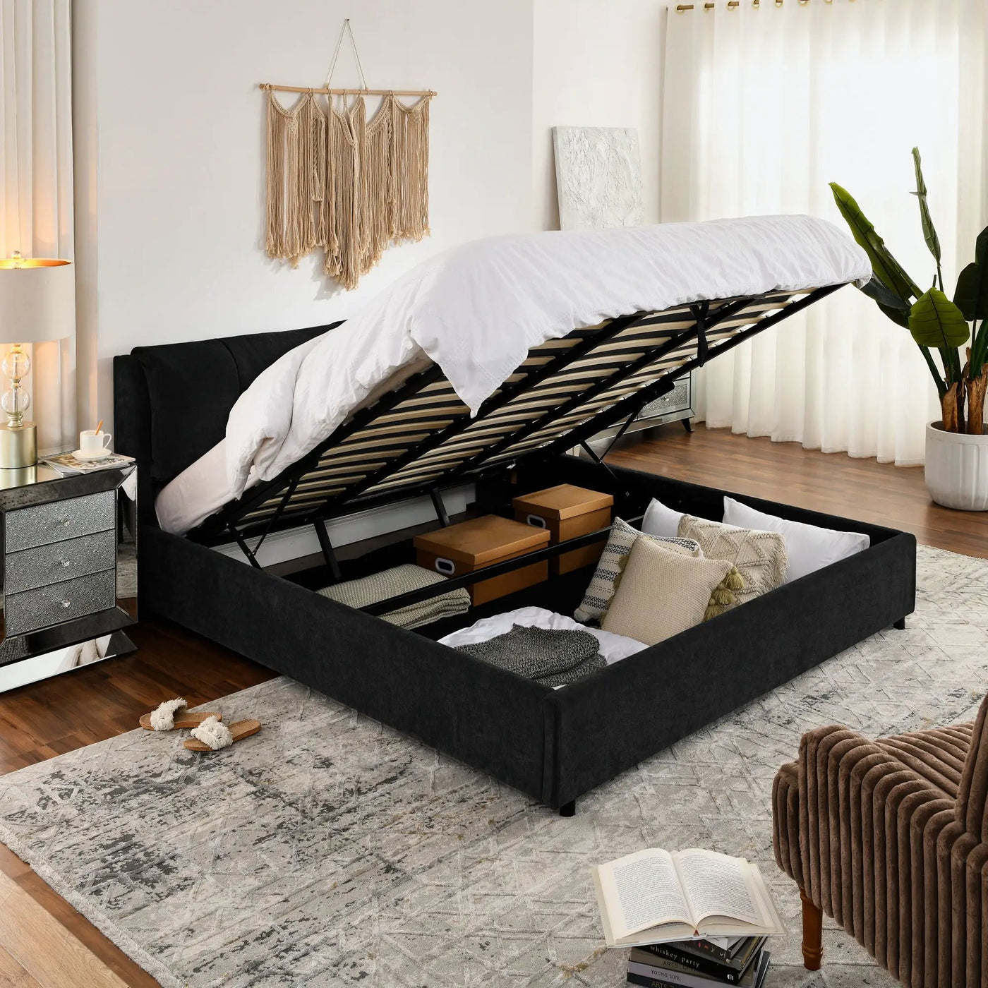 Storage Upholstered Hydraulic Platform Bed With Integrated Headboard by HouseOfZazla