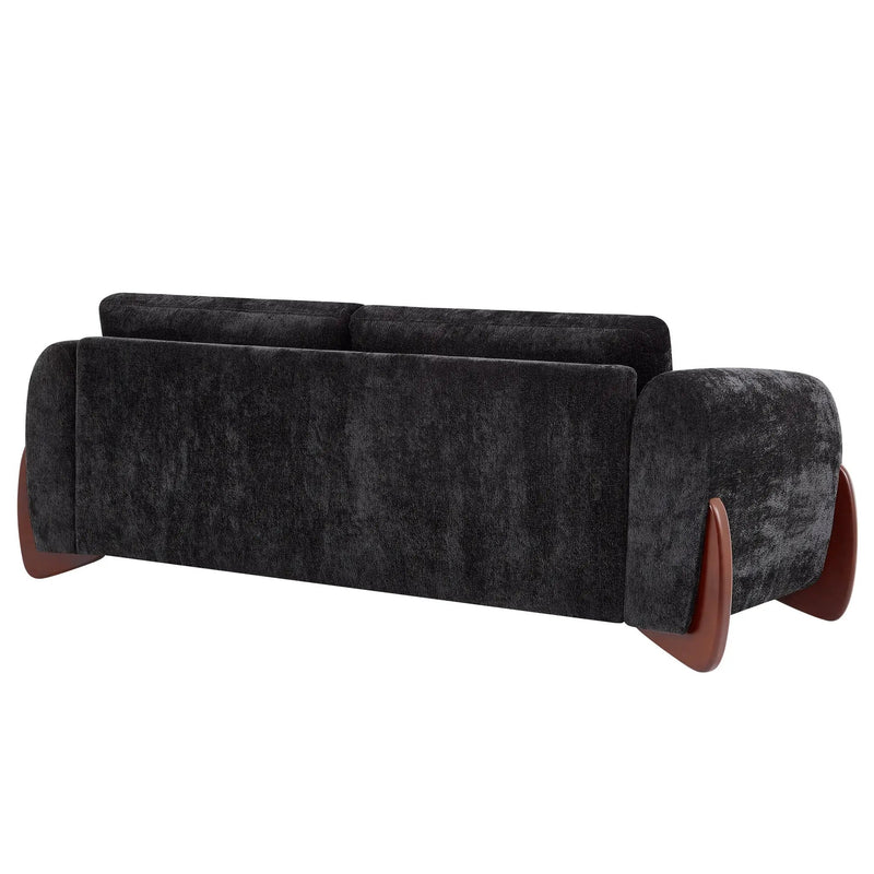 89"L Sofa with Chenille Fabric and Wooden Legs by HouseOfZazla