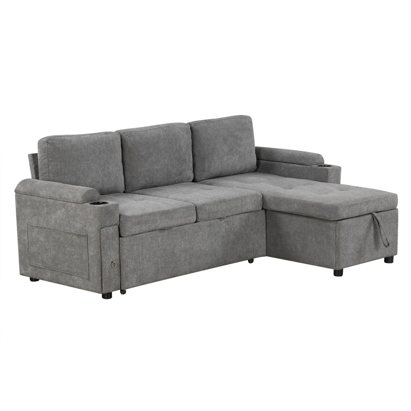 Convertible L Shaped Sofa Couch With Storage, Cup Holders, USB Ports by HouseOfZazla