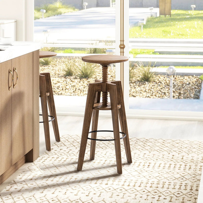 Spencer - Minimalist Oak Adjustable Bar Counter Stool - Walnut Brown Oak by HouseOfZazla