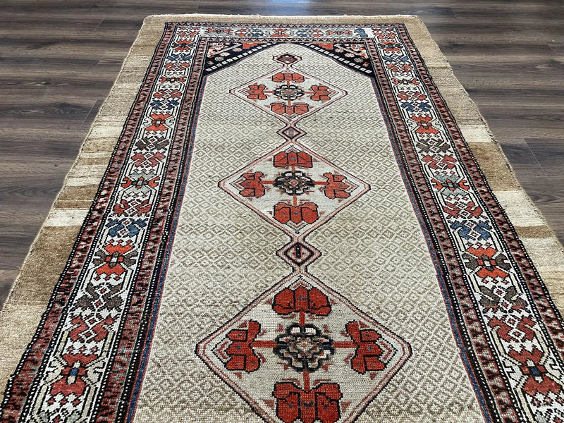Rare Persian Sarab Tribal Runner Rug 4 x 10, Antique, Geometric Medallions, Camel Hair Runner by Jewel Rugs