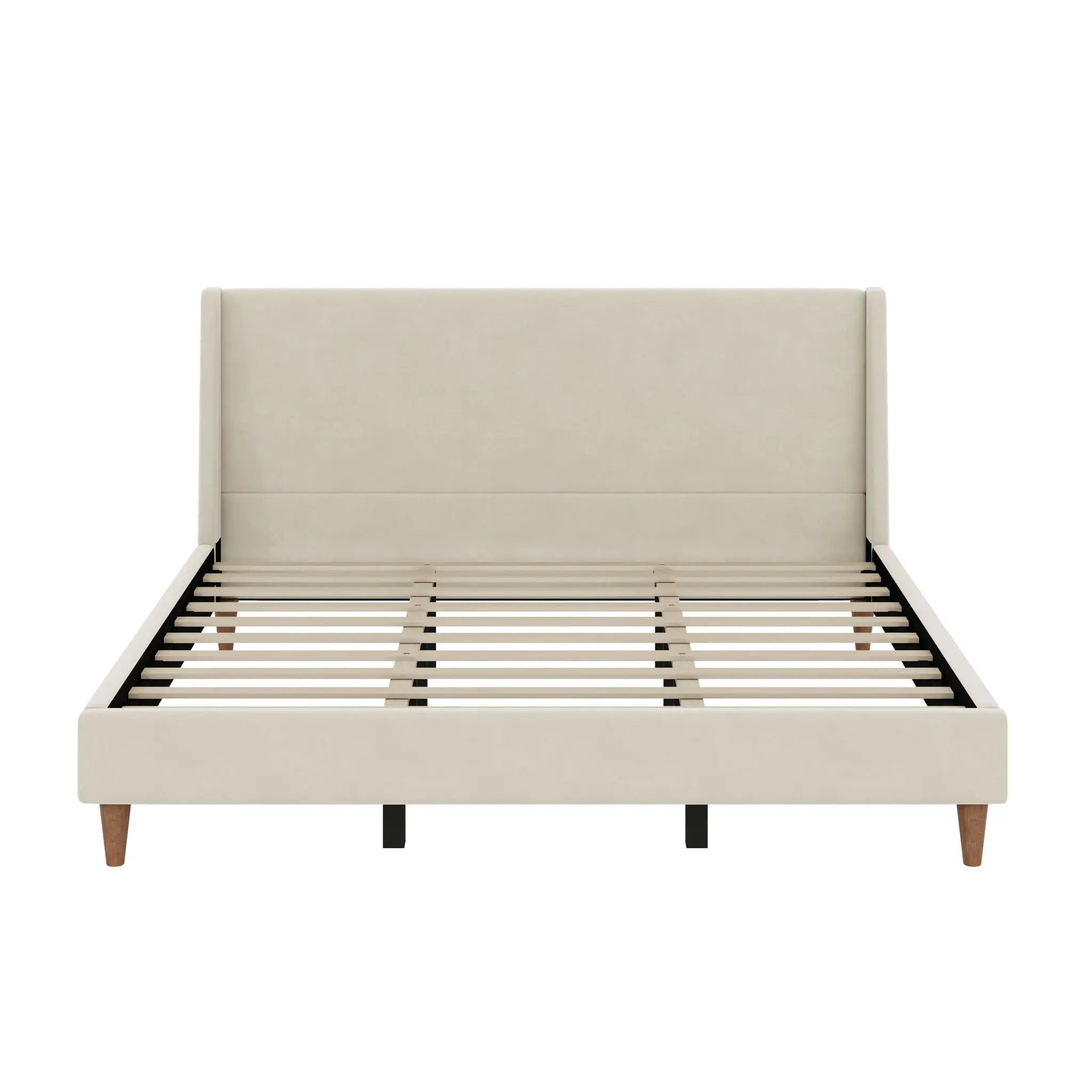 Modern Upholstered Platform Bed With Wingback Headboard