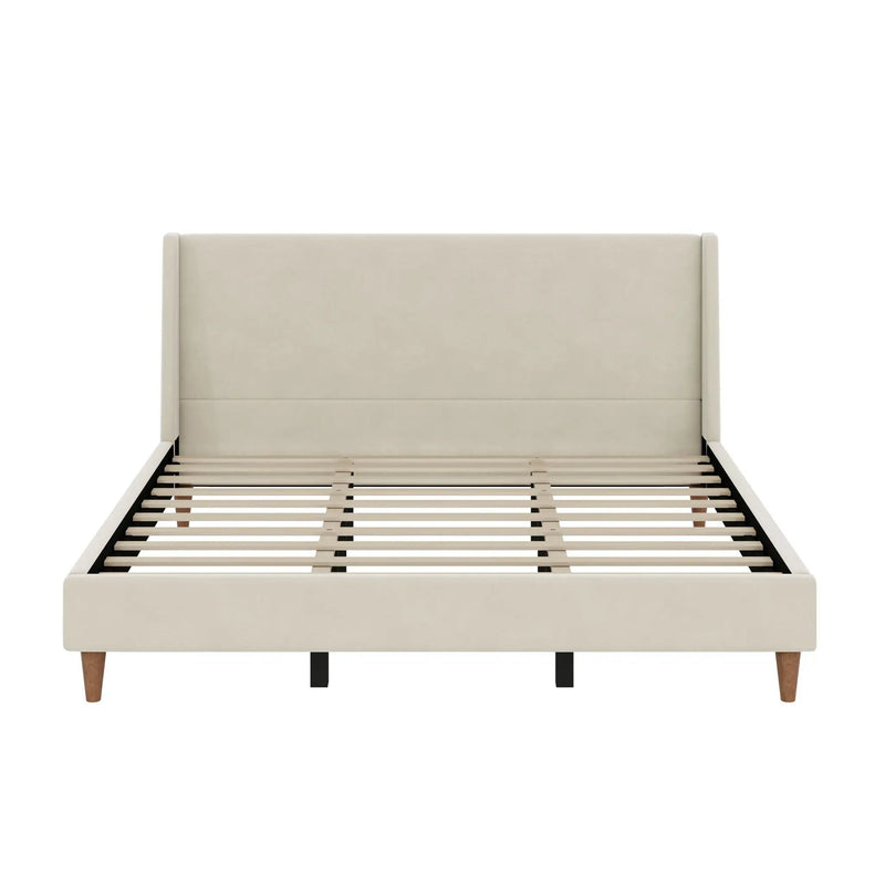 Modern Upholstered Platform Bed With Wingback Headboard