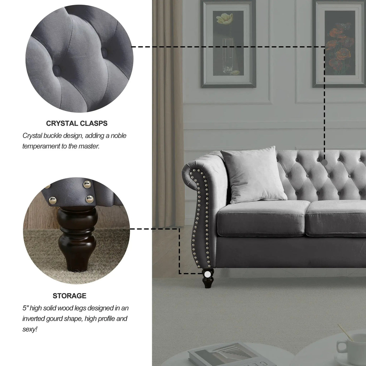 Chesterfield Sofa With Rolled Arms And Nailhead Trim by HouseOfZazla