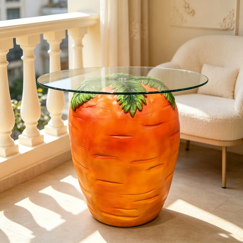 Carrot Shaped Side Table with Glass Top by HouseOfZazla