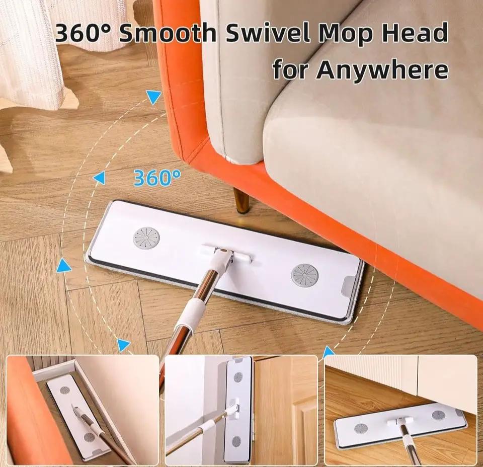 "funest Mop and Bucket with Wringer Set for Home, 16"" Large Flat Mop and Bucket System for Floor Cleaning and Wall Cleaner, Wet Dry Mop for Window Cleaner with 4 Washable Microfiber Pads" by Selzalot