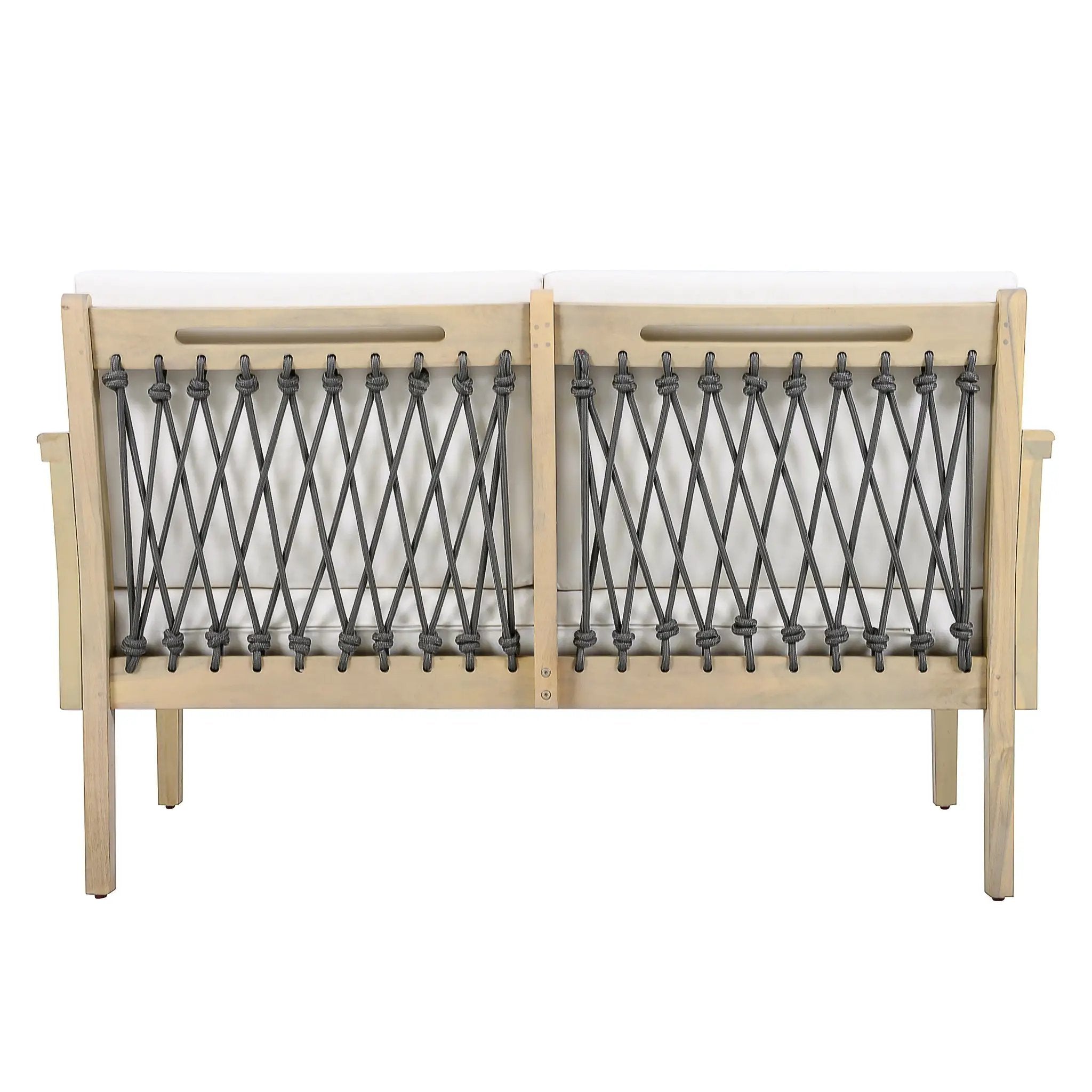 Outdoor Acacia Wood Loveseat & Coffee Table Set with Handwoven Rope, Light Teak by HouseOfZazla