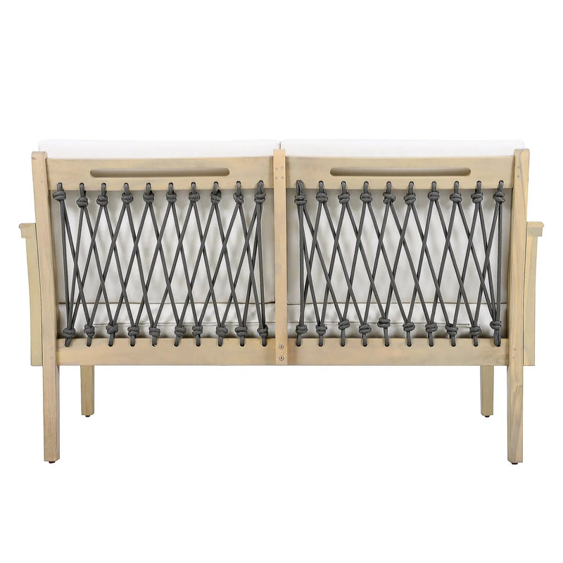 Outdoor Acacia Wood Loveseat & Coffee Table Set with Handwoven Rope, Light Teak by HouseOfZazla