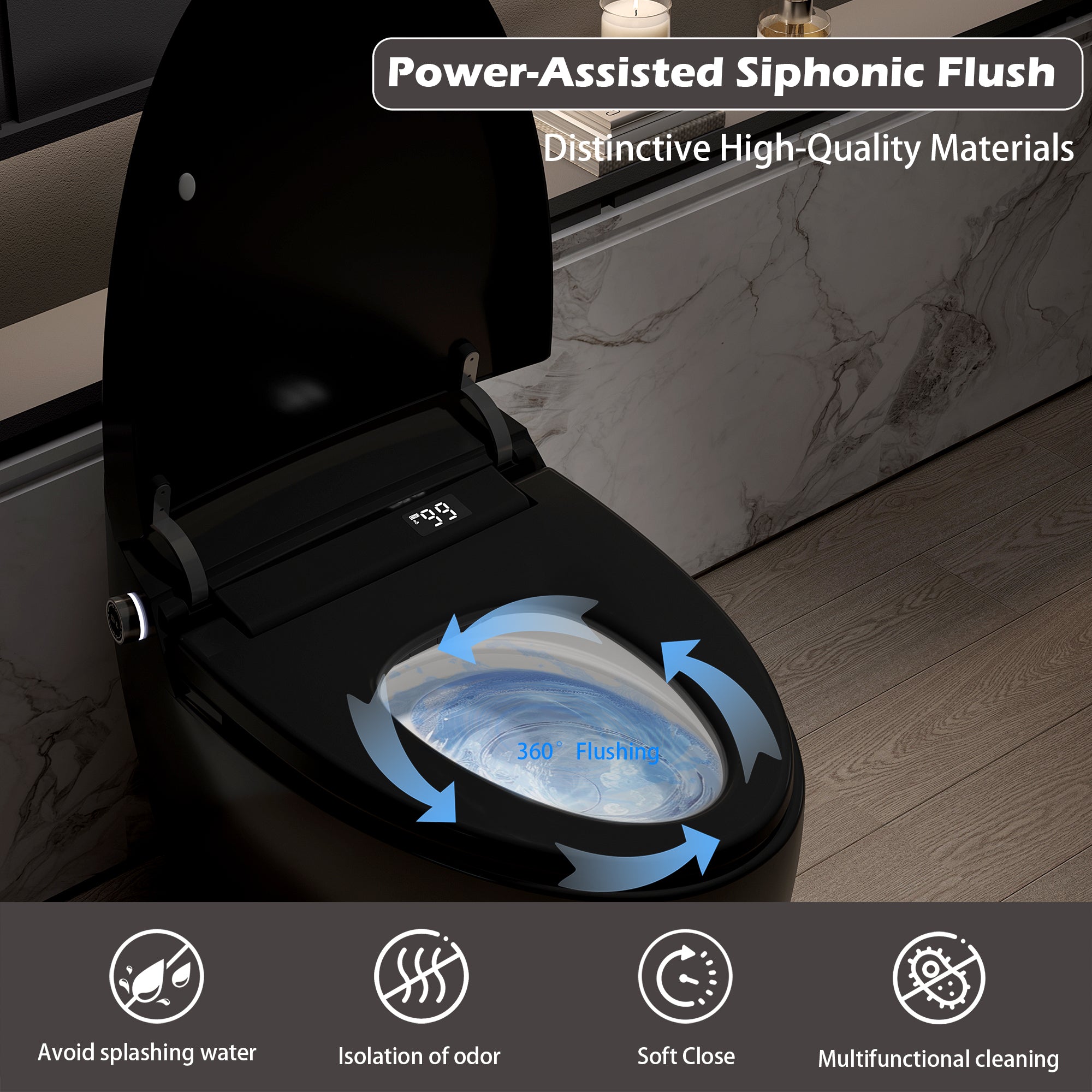 Smart Toilet with Bidet Built-In, Heated Seat, and Advanced Features by HouseOfZazla