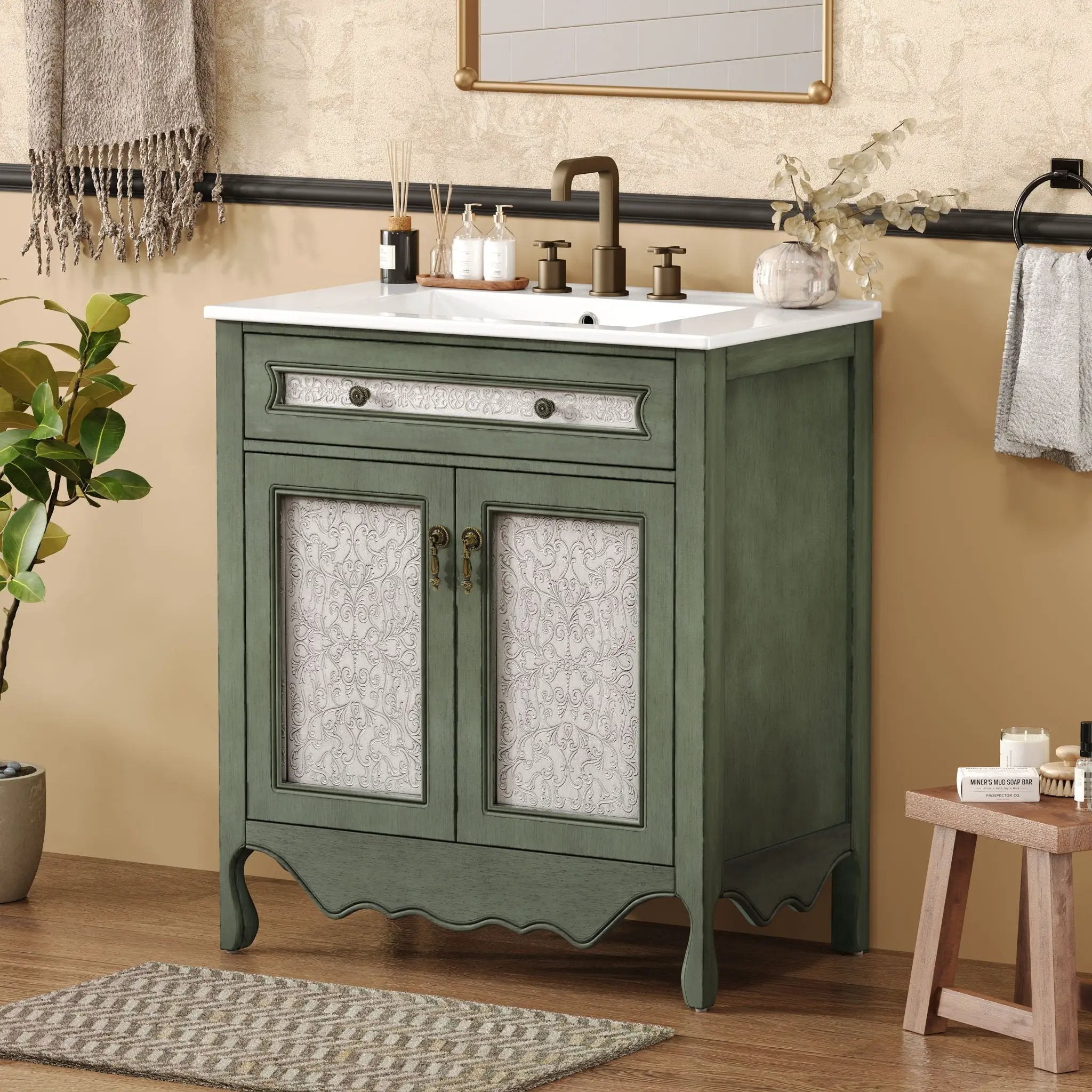 Bathroom Vanity With Rectangle Sink And Tip Out Tray - Antique Blue Green by HouseOfZazla