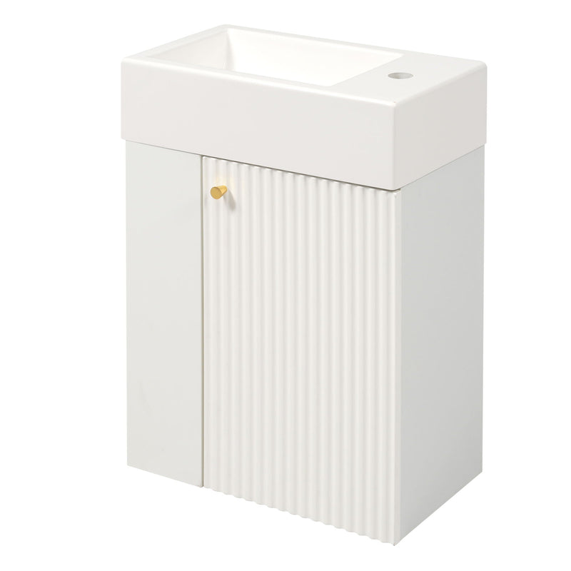 Floating Bathroom Vanity With Resin Basin, Left Side Storage - White by HouseOfZazla