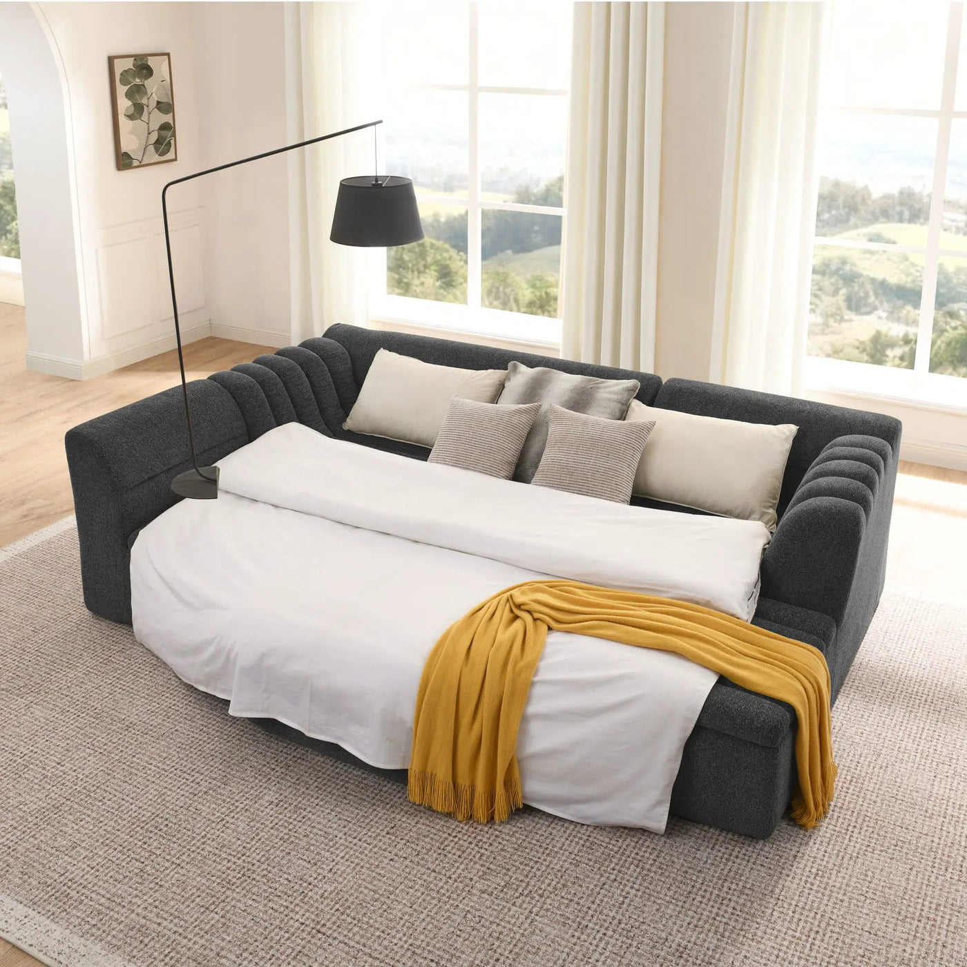 U-Shaped Modular Sectional Sofa With Chaise And Movable Ottoman With Wave-Shaped Armrest by Unique Piece Furniture