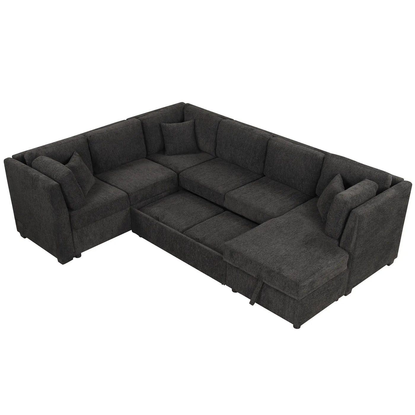 U-Shaped Sectional Sofa Pull Out Sofa Bed With Two USB Ports, Two Power Sockets, Three Back Pillows And A Storage Chaise For Living Room by HouseOfZazla