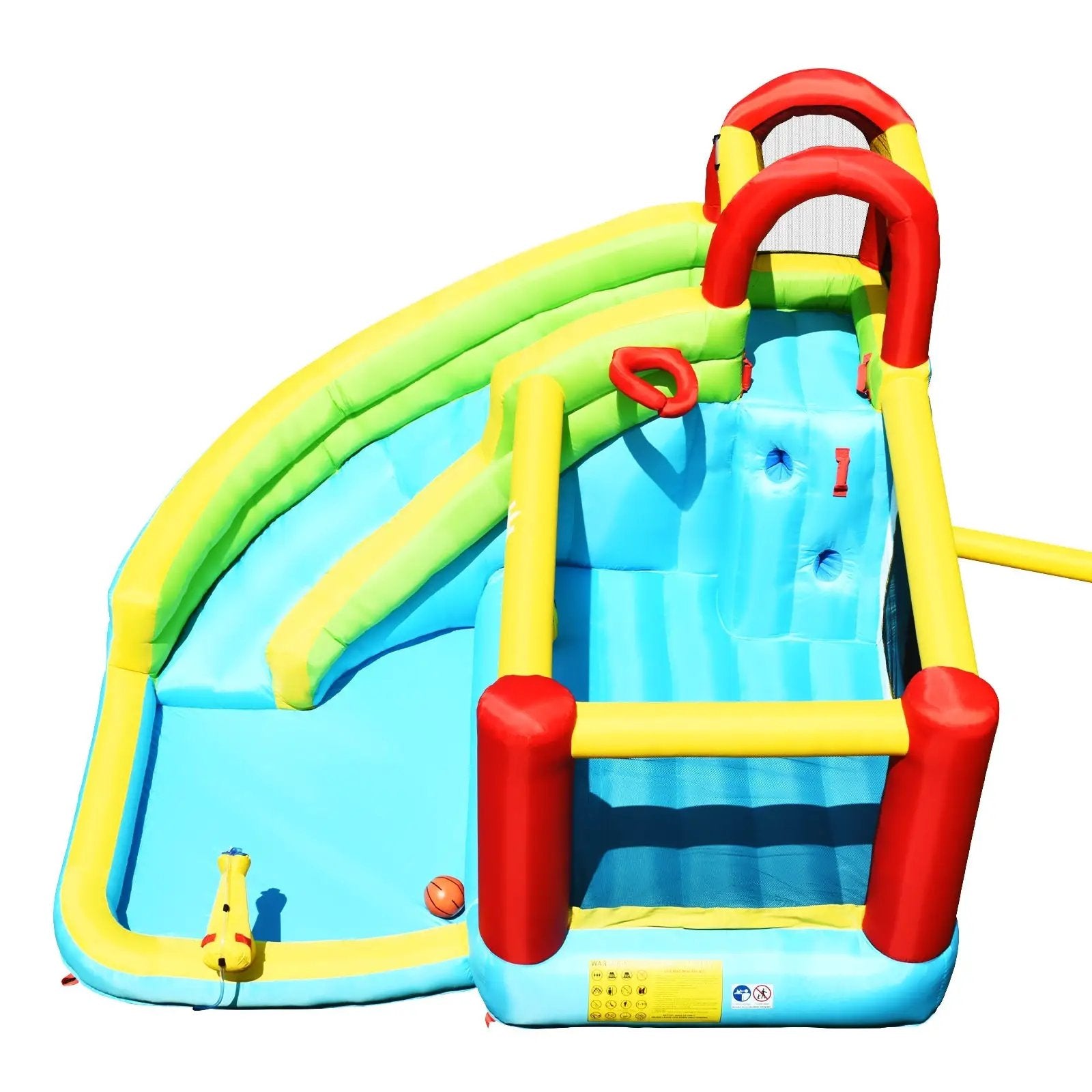 6-in-1 Inflatable Bounce House with Climbing Wall and Basketball Hoop without Blower by DirectDeals